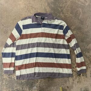 BDG Striped Multicolor Men's Polo Preppy Streetwear Long Sleeve Shirt Top Medium